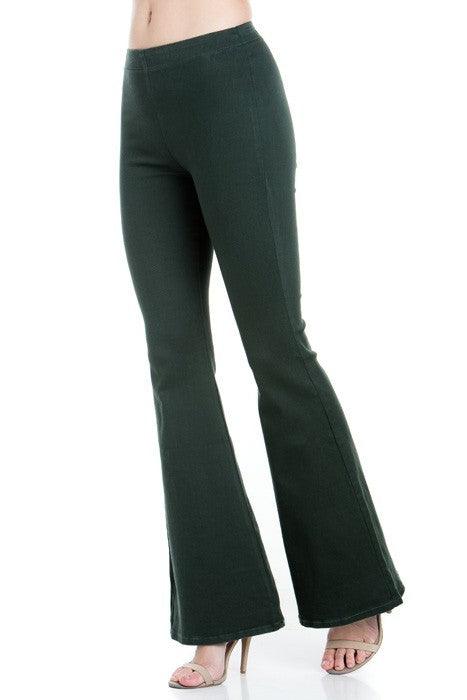 Zipper Back Denim Flare Pants Pants O2 Denim Olive 24