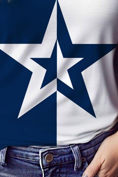 Star Contrast V-Neck Short Sleeve T-Shirt T-Shirts Trends