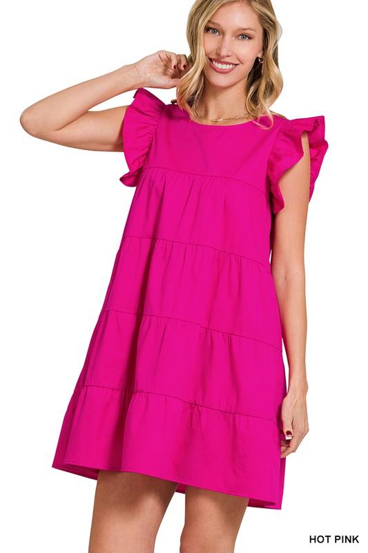 Ruffled Cap Sleeve Babydoll Tiered Mini Dress Dresses ZENANA