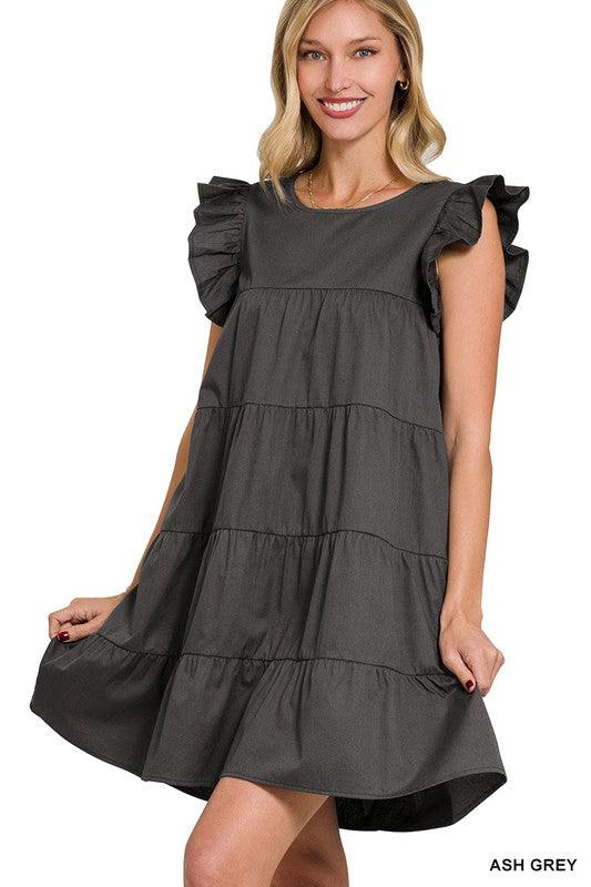 Ruffled Cap Sleeve Babydoll Tiered Mini Dress Dresses ZENANA