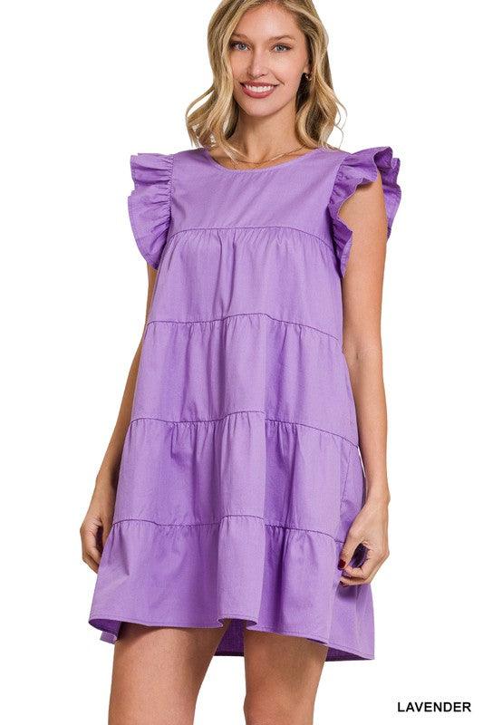 Ruffled Cap Sleeve Babydoll Tiered Mini Dress Dresses ZENANA