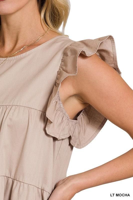 Ruffled Cap Sleeve Babydoll Tiered Mini Dress Dresses ZENANA