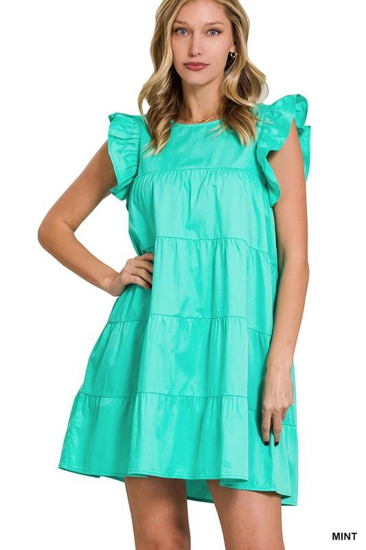Ruffled Cap Sleeve Babydoll Tiered Mini Dress Dresses ZENANA