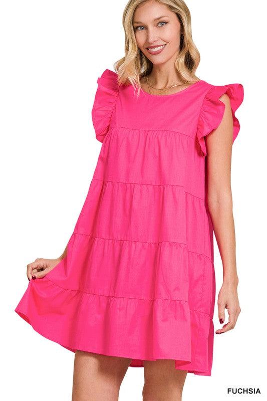 Ruffled Cap Sleeve Babydoll Tiered Mini Dress Dresses ZENANA