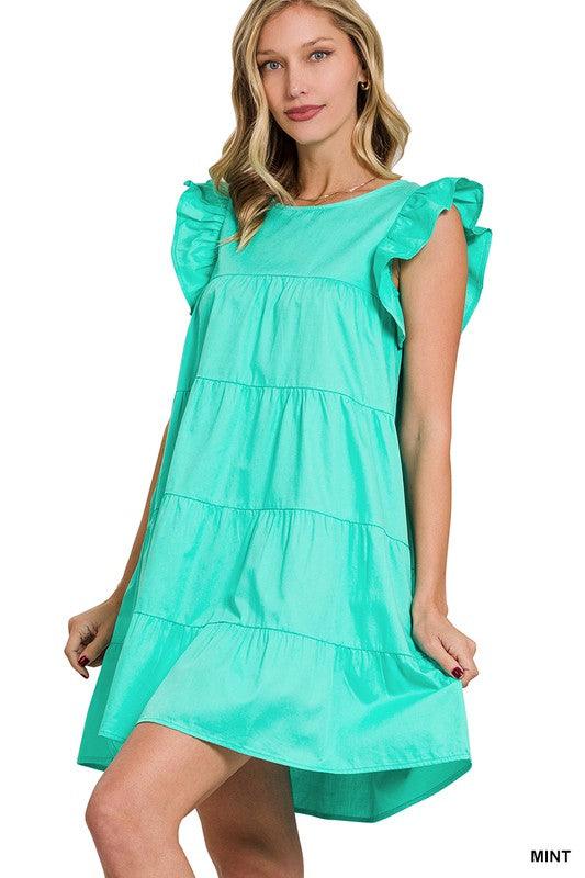 Ruffled Cap Sleeve Babydoll Tiered Mini Dress Dresses ZENANA