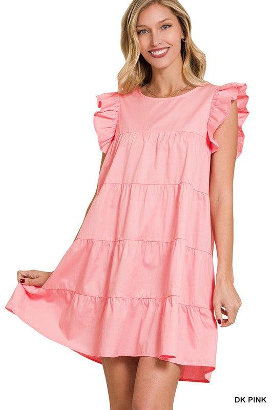 Ruffled Cap Sleeve Babydoll Tiered Mini Dress Dresses ZENANA