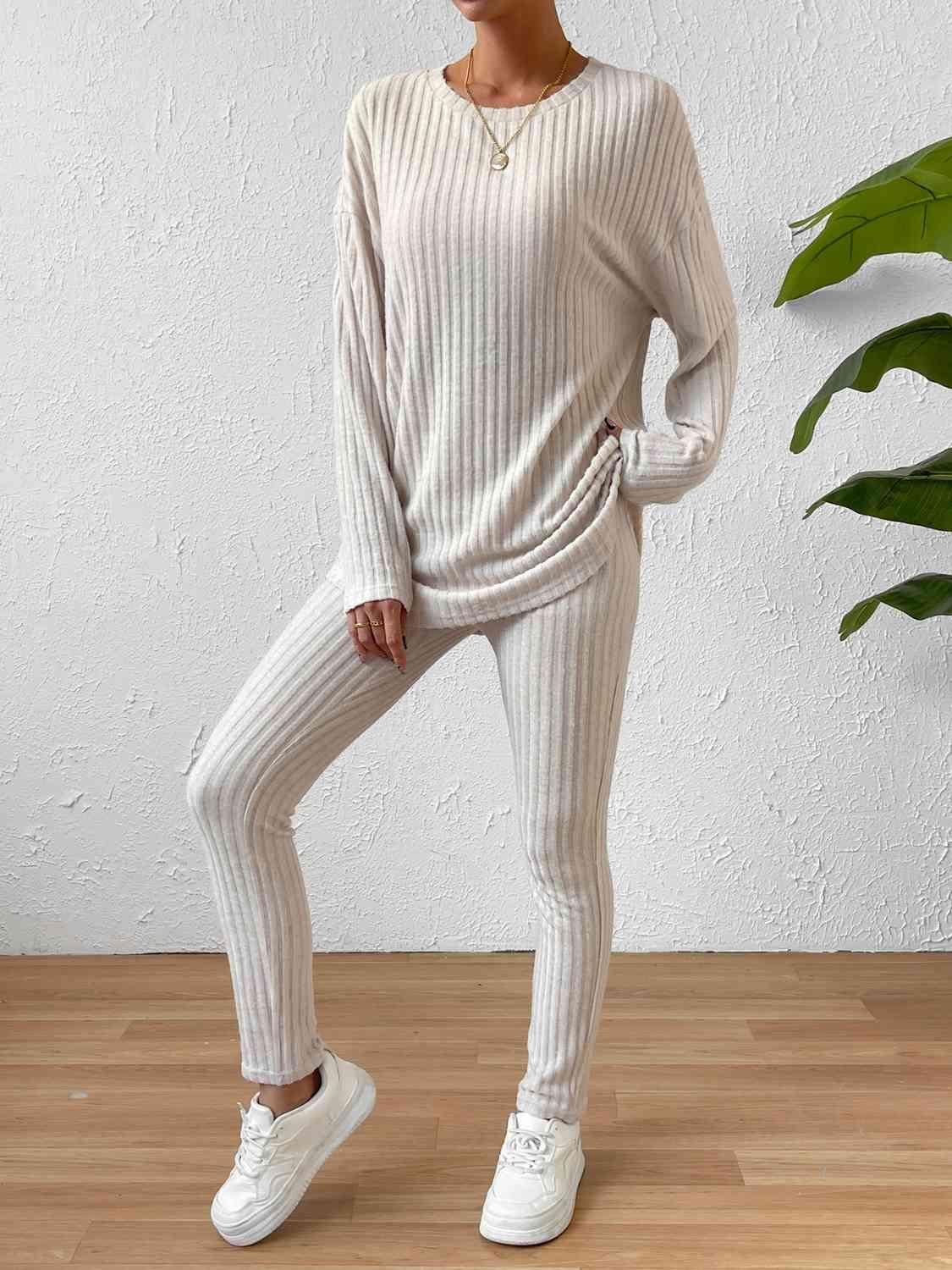 Ribbed Top and Pants Lounge Set Pant Set Trends