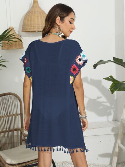 Tassel Boat Neck Flutter Sleeve Cover Up Swimwear Trendsi