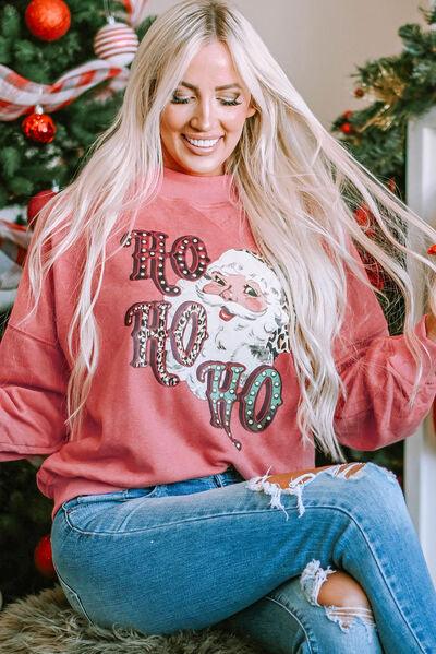 Santa Graphic Dropped Shoulder Sweatshirt Sweatshirts Trends Burnt Coral S