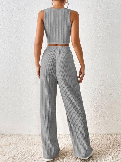 Ribbed Round Neck Tank and Pants Sweater Set Pant Set Trends