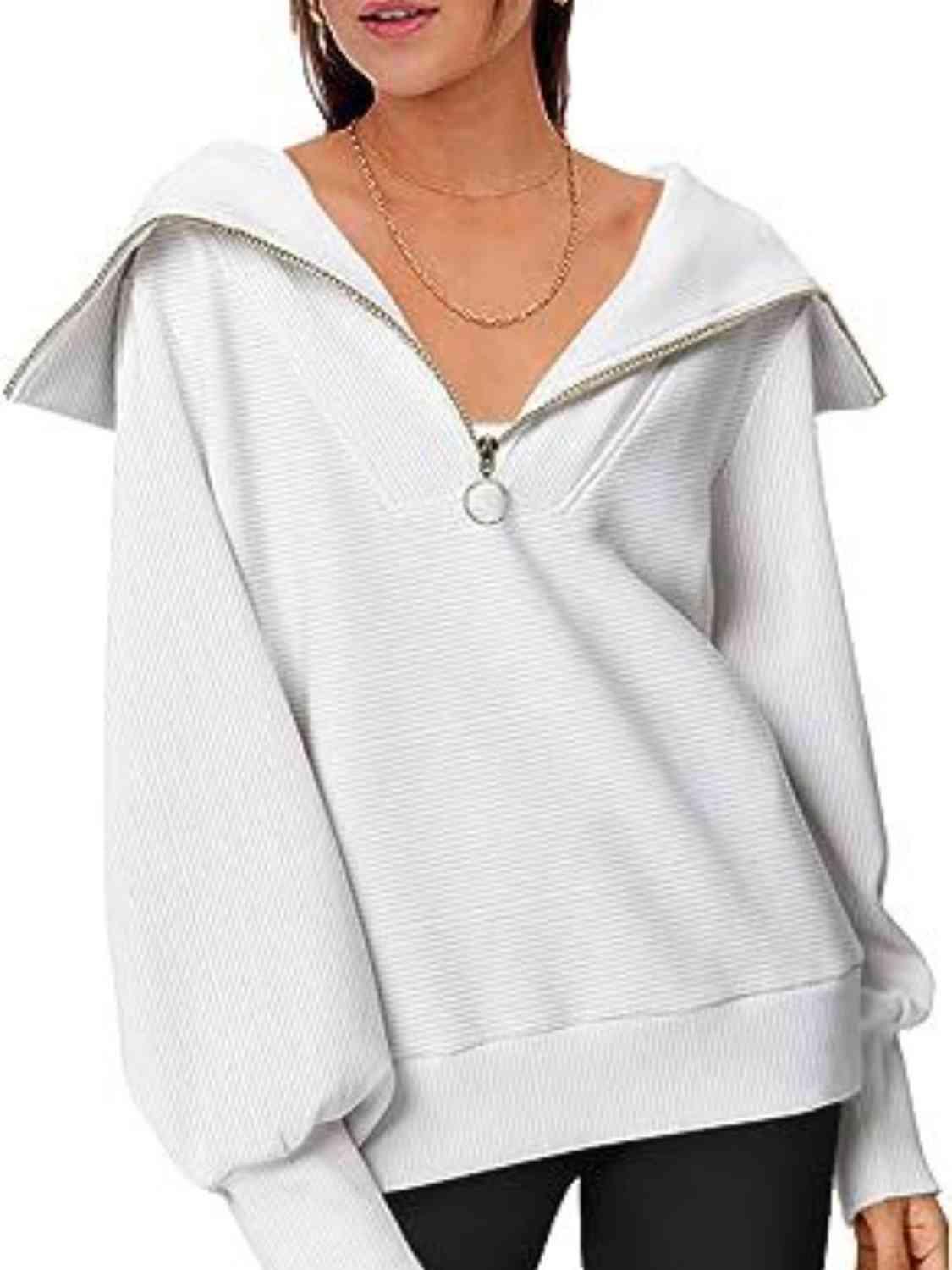 Half-Zip Lantern Sleeve Top Sweatshirts Trendsi