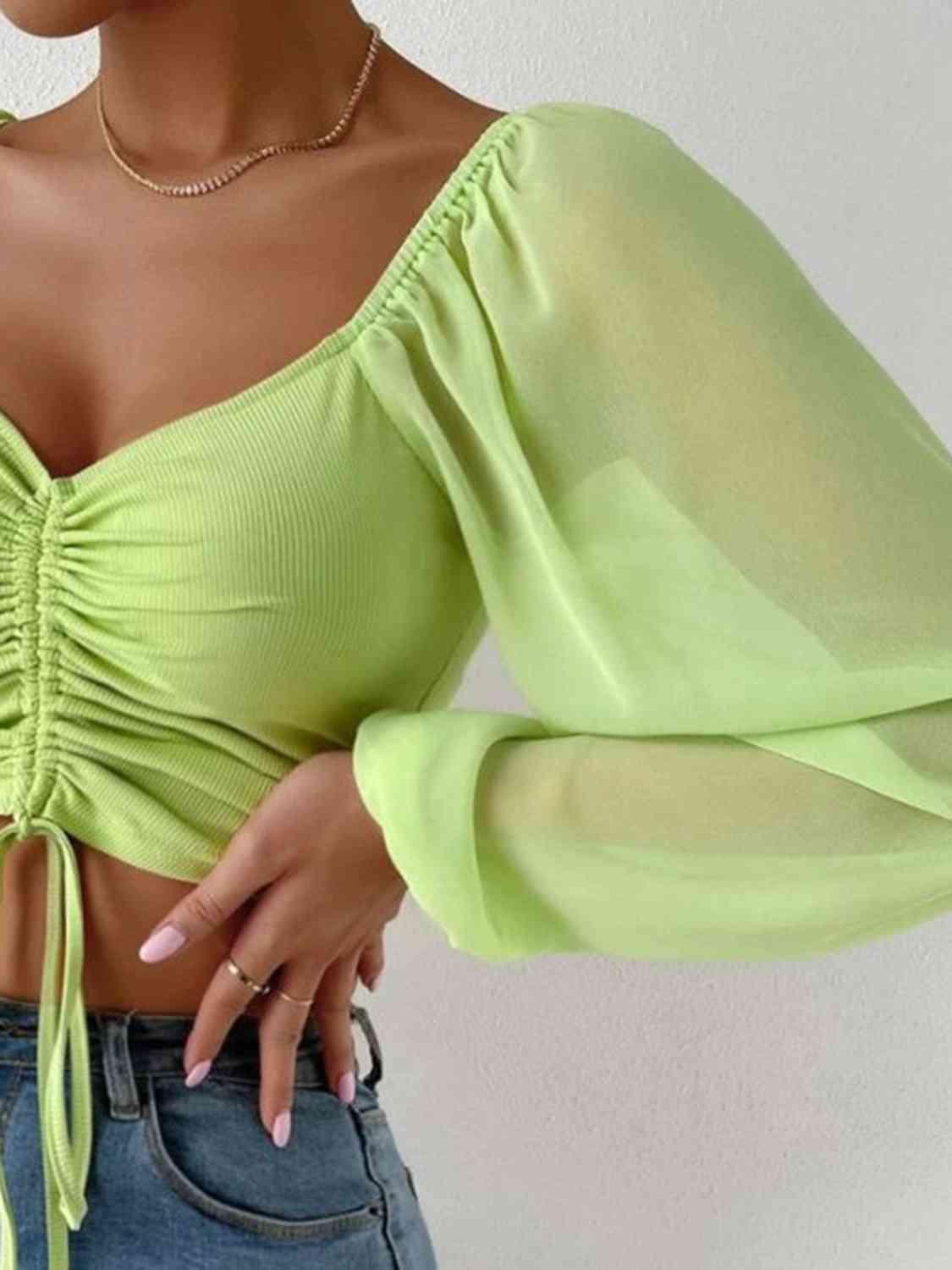 Drawstring Sweetheart Neck Crop Top Blouses Trendsi
