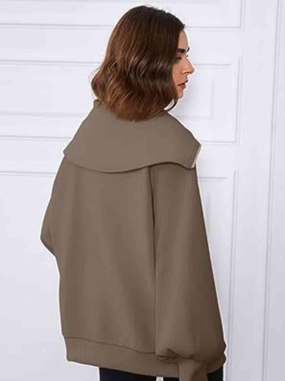 Half-Zip Lantern Sleeve Top Sweatshirts Trendsi