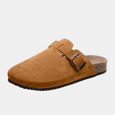Suede Closed Toe Buckle Slide Shoes Trendsi Caramel 6