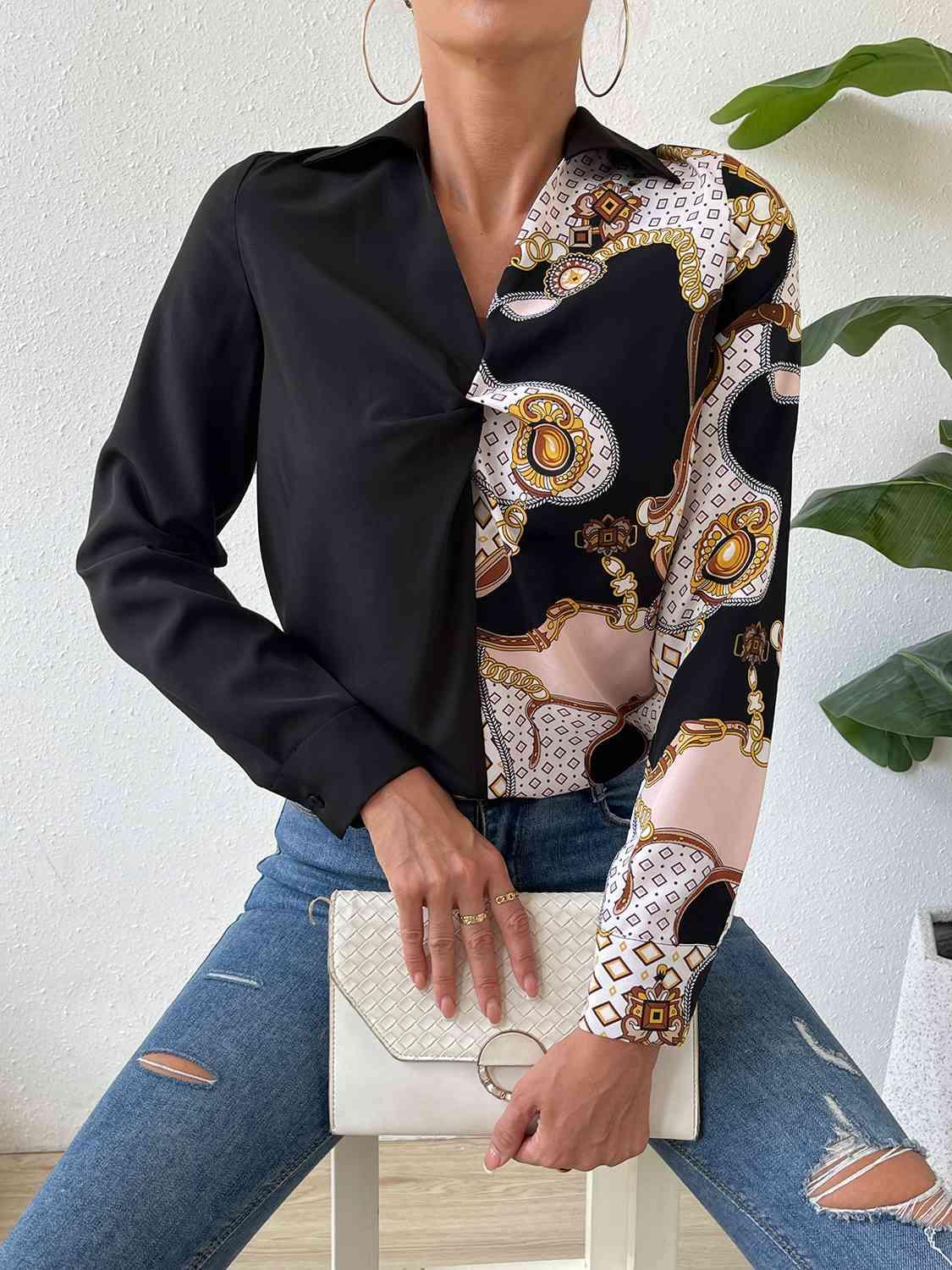 Twist Front Collared Blouse Tops Trendsi Black S