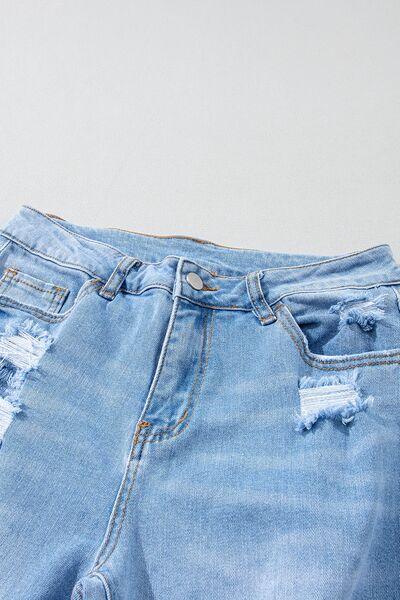 Distressed Raw Hem Jeans with Pockets Jeans Trendsi