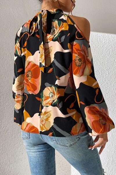 Floral Cold Shoulder Balloon Sleeve Blouse Blouses Trends