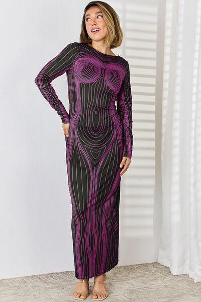 Cutout Round Neck Long Sleeve Maxi Dress Dresses Trendsi