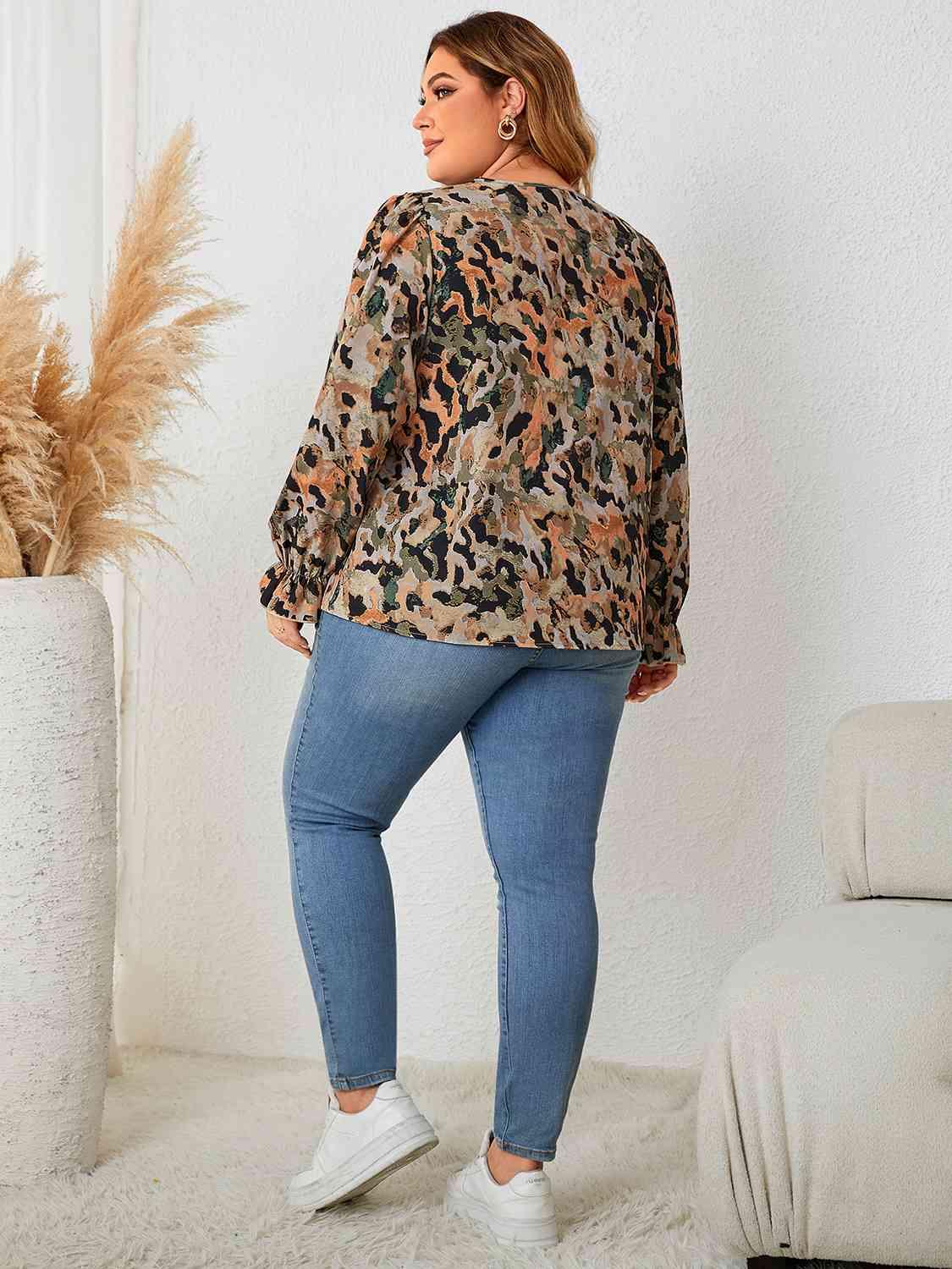 Plus Size Lace Trim Flounce Sleeve Blouse Blouses Trendsi