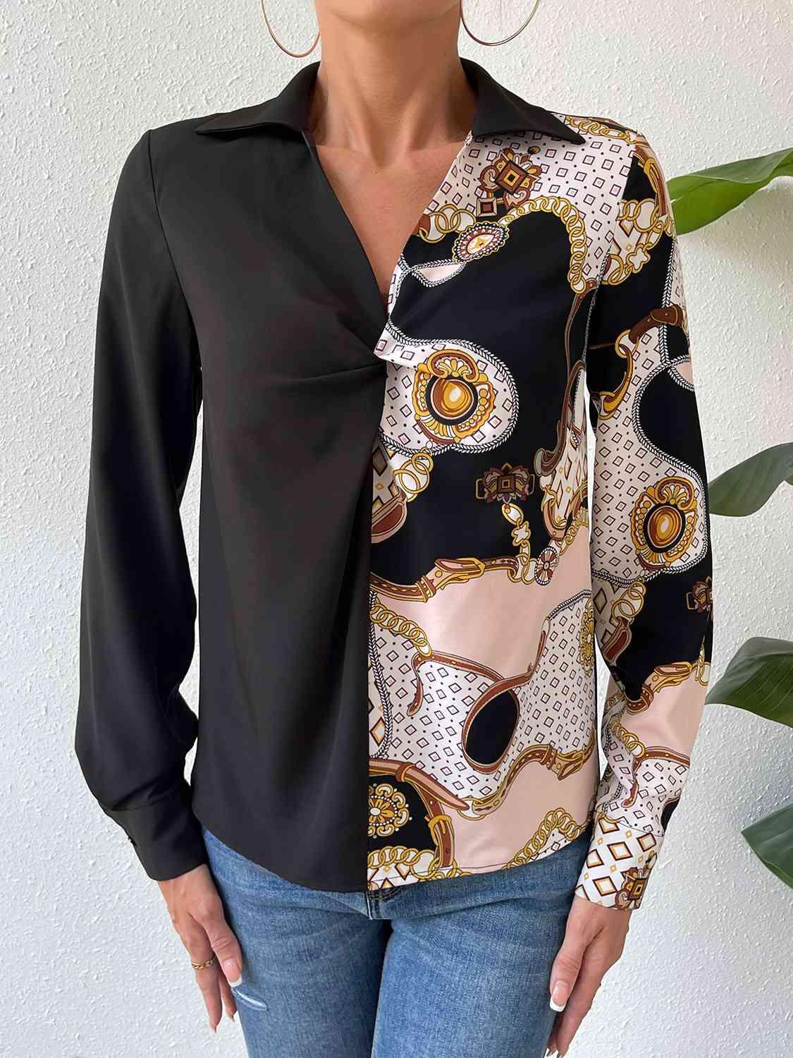 Twist Front Collared Blouse Tops Trendsi