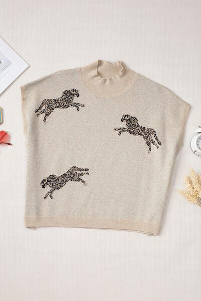 Animal Graphic Mock Neck Cap Sleeve Sweater Sweaters Trends