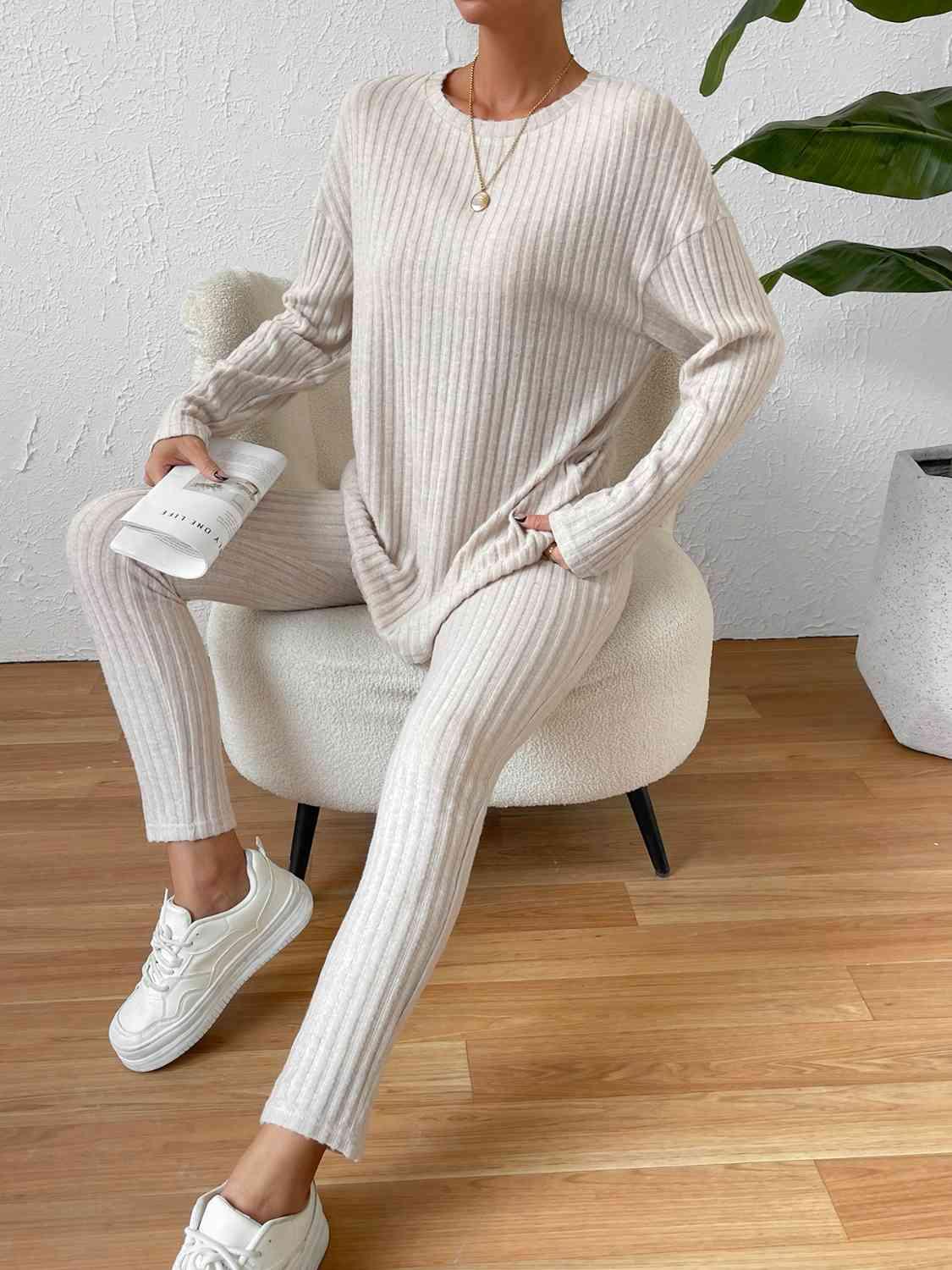 Ribbed Top and Pants Lounge Set Pant Set Trends