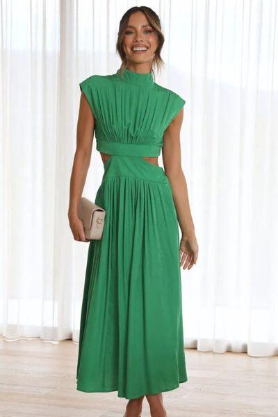 Cutout Mock Neck Sleeveless Dress Dresses Trendsi Mid Green S