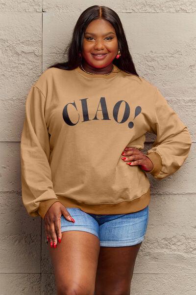 Simply Love CIAO Sweatshirt Sweatshirts Trendsi Camel S