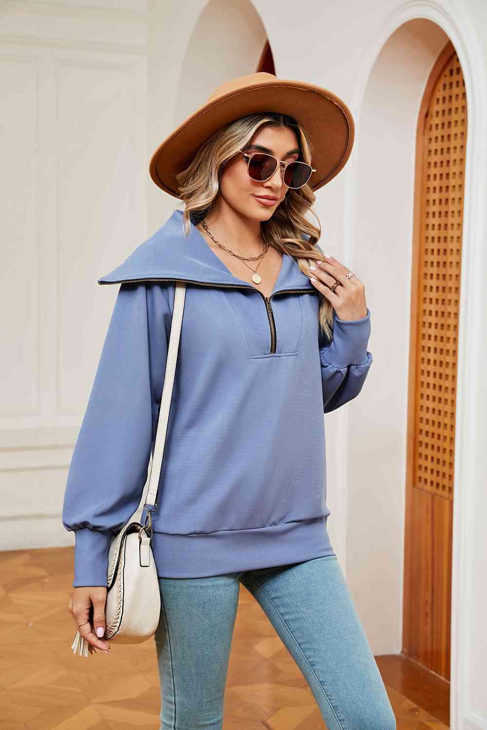 Half-Zip Collared Sweatshirt Sweatshirts Trends