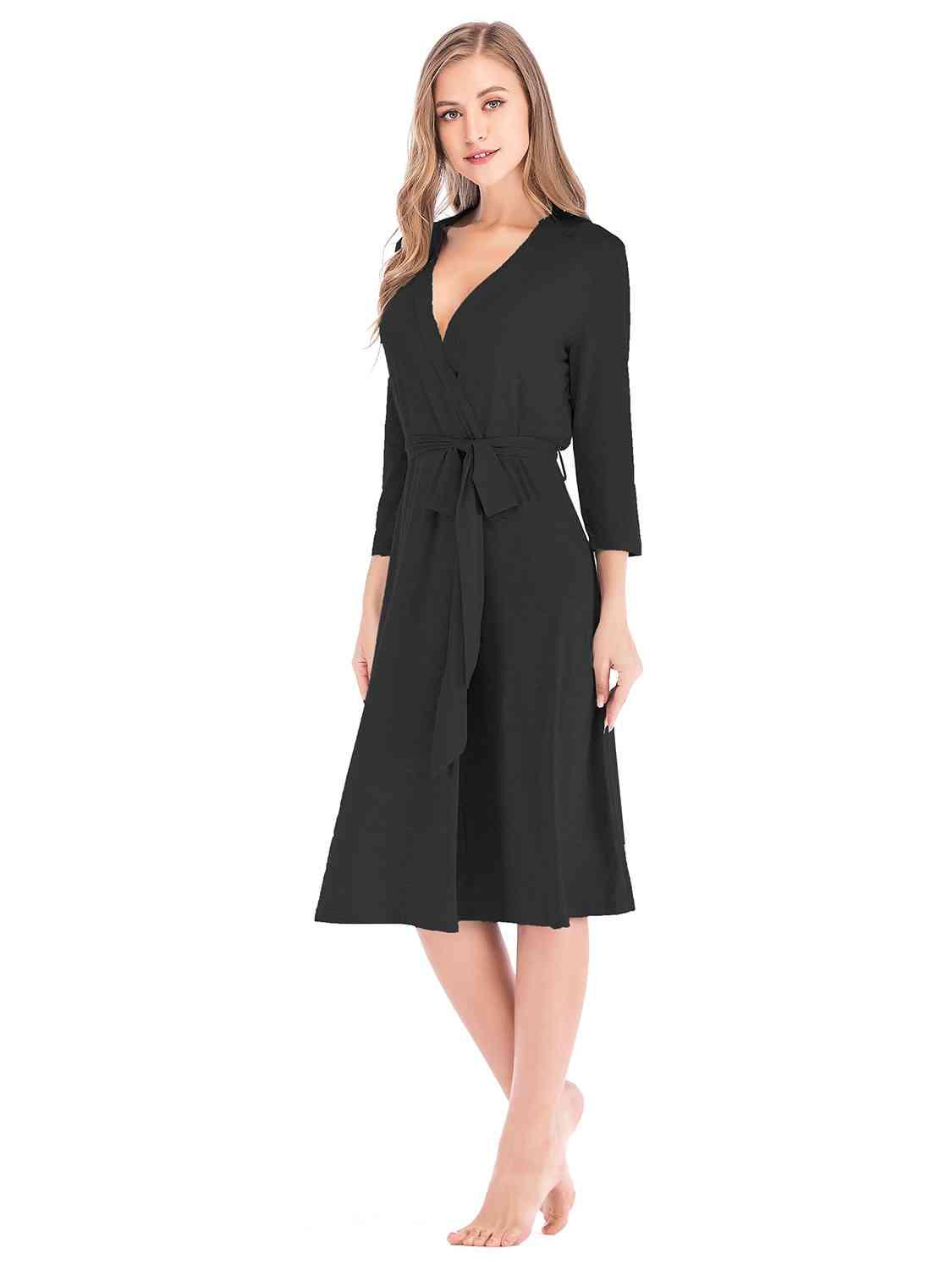 Plunge Cotton Robe Loungewear Trendsi