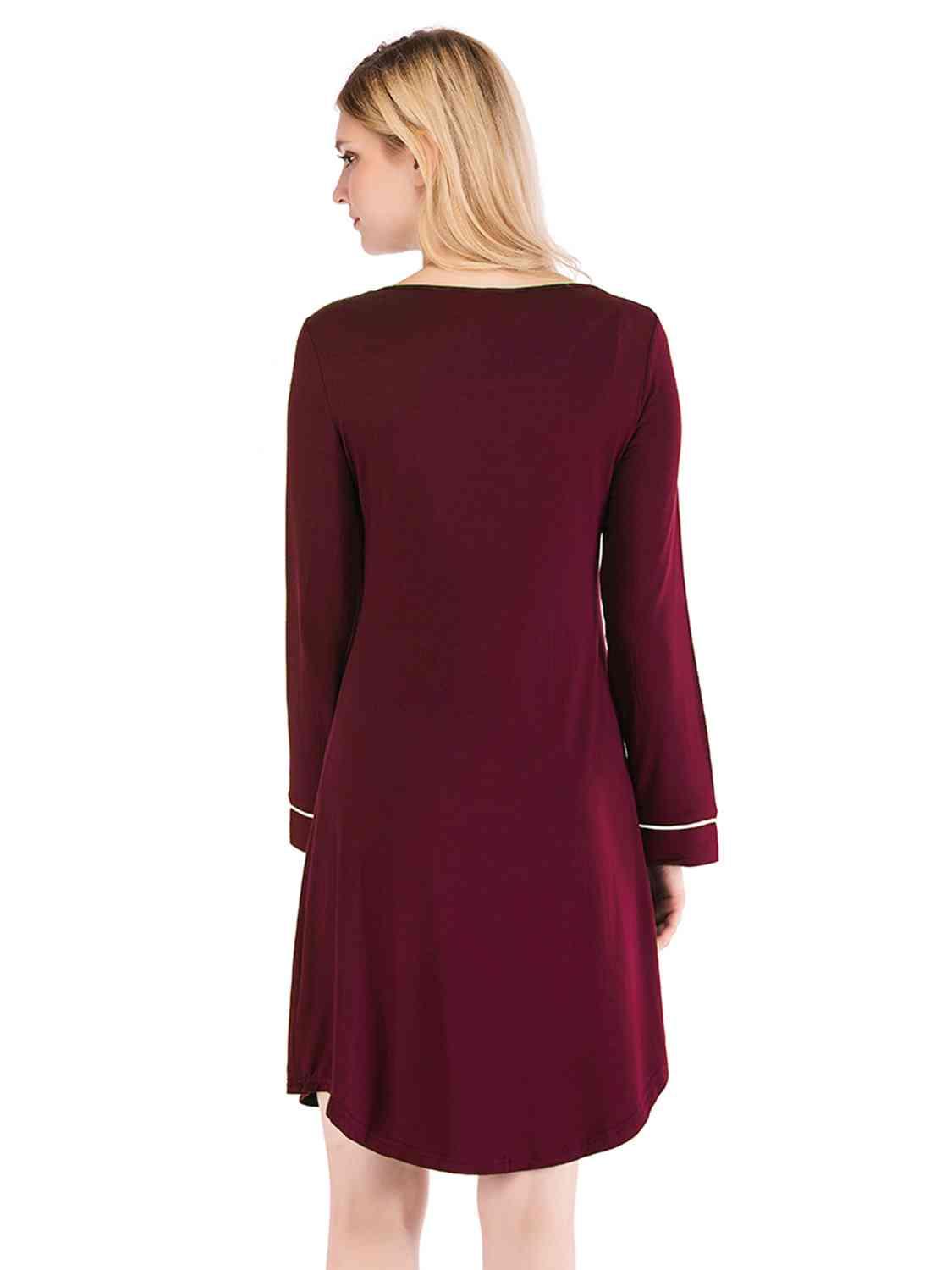 Round Neck Night Dress with Pocket Loungewear Trendsi