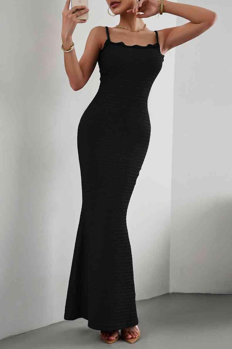 Spaghetti Strap Maxi Mermaid Dress Dresses Trendsi Black S