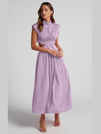 Cutout Mock Neck Sleeveless Dress Dresses Trendsi Lavender S