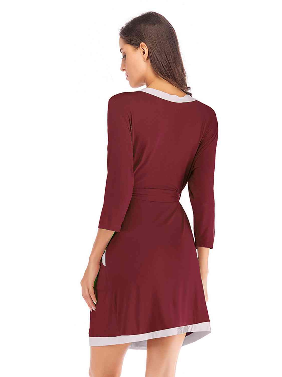 Tie Waist Surplice Neck Robe with Pockets Loungewear Trendsi