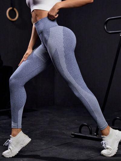 Striped High Waist Active Pants Activewear Trendsi