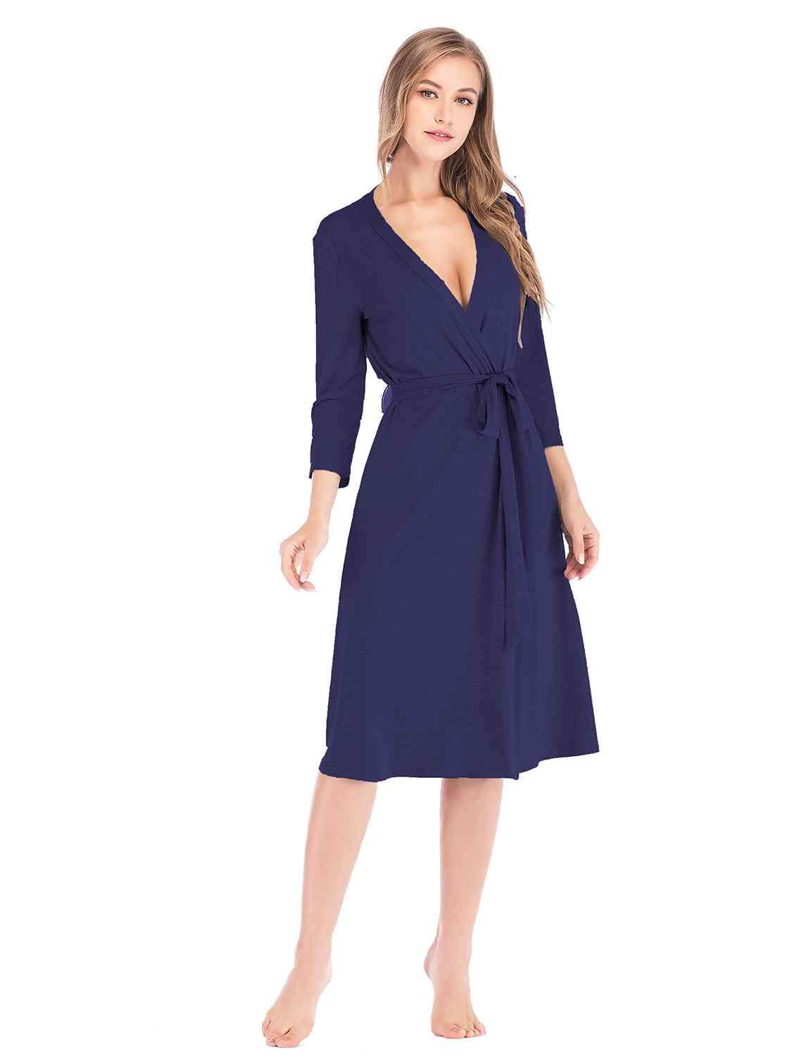 Plunge Cotton Robe Loungewear Trendsi