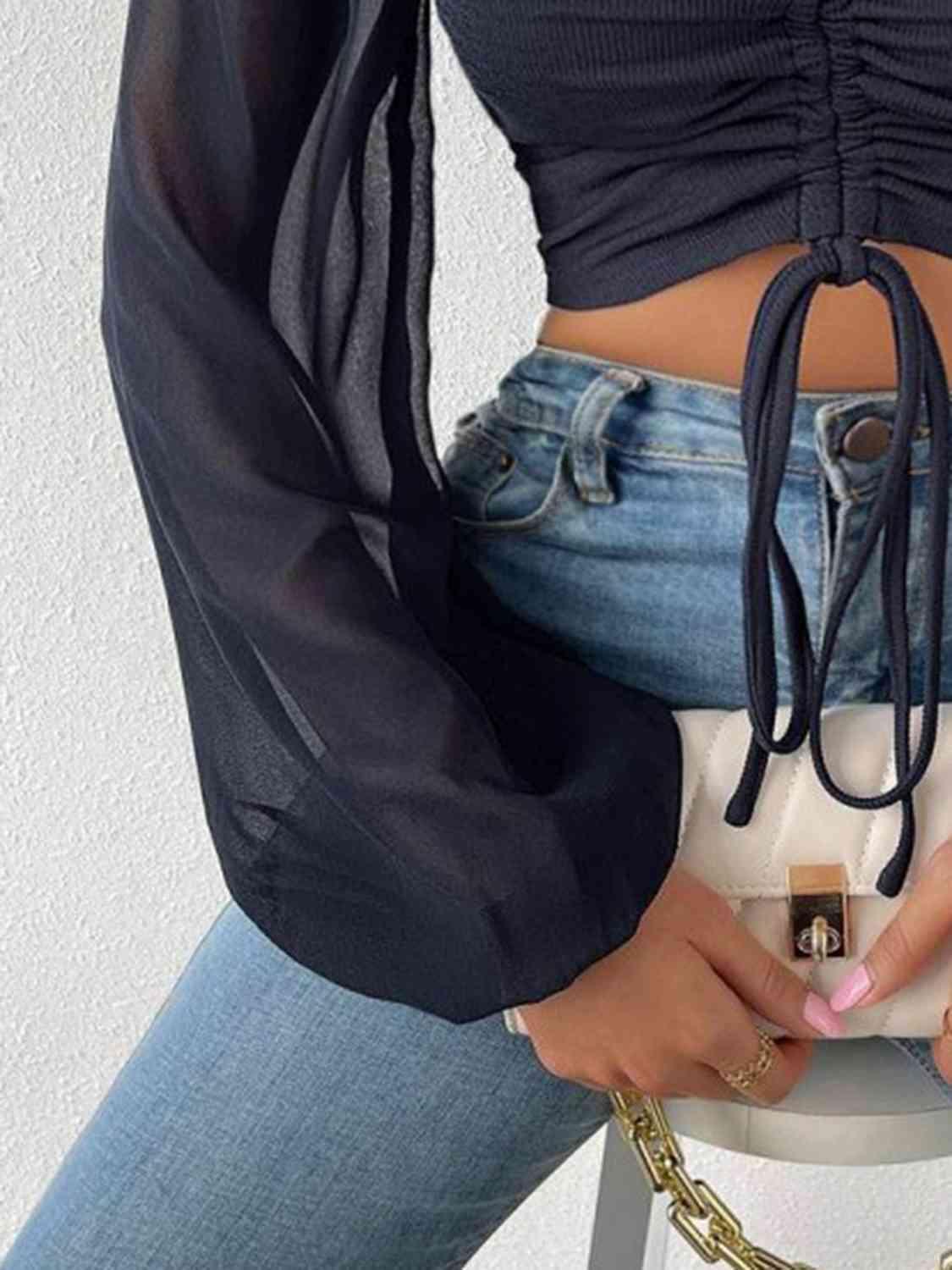 Drawstring Sweetheart Neck Crop Top Blouses Trendsi