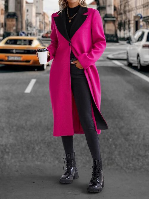 Mixed Media Collared Coat Coats Trendsi