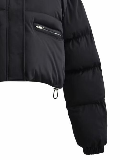Snap and Zip Closure Drawstring Cropped Winter Coat Jackets Trendsi