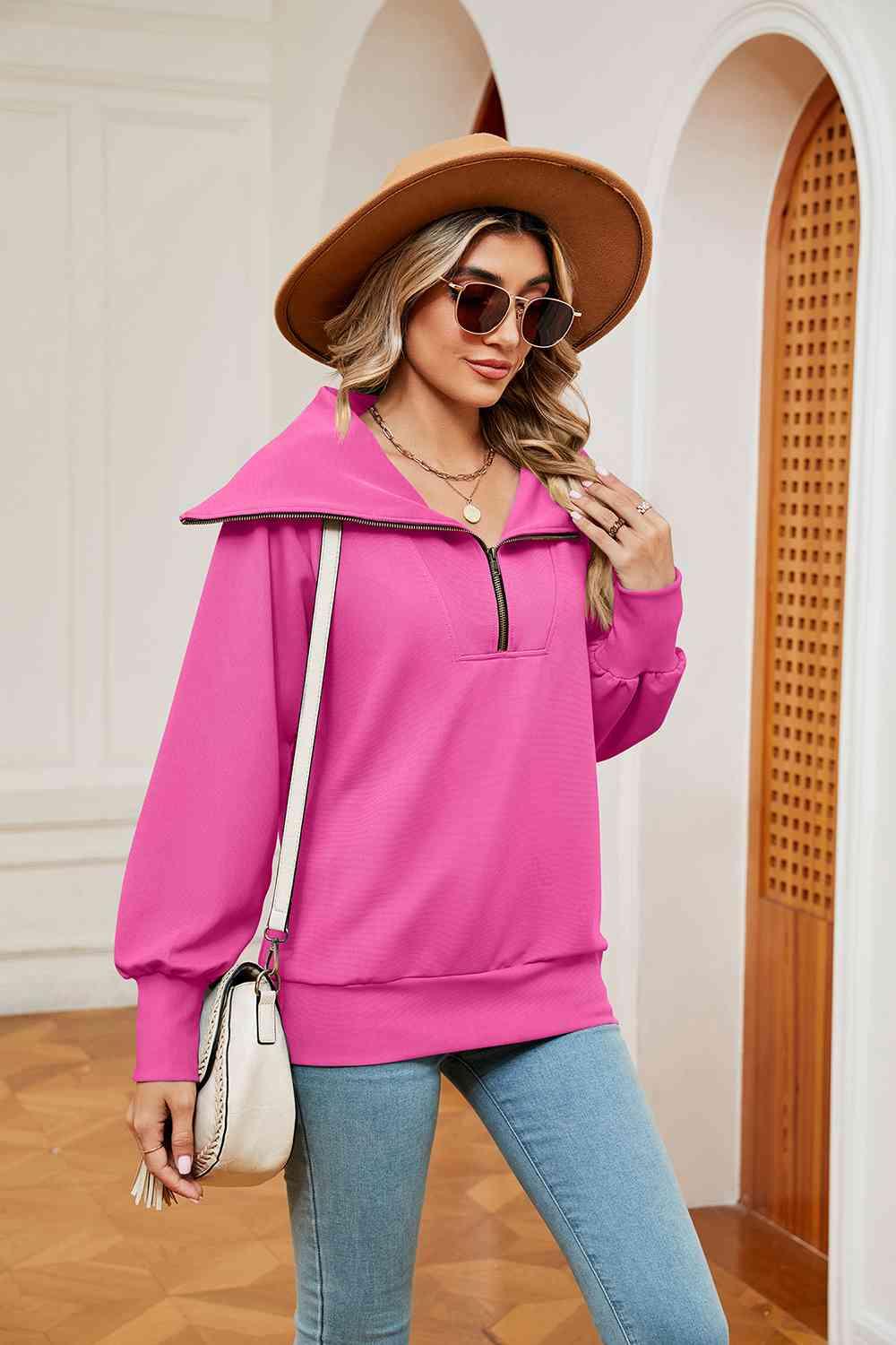 Half-Zip Collared Sweatshirt Sweatshirts Trends