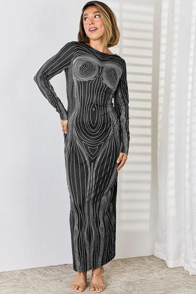 Cutout Round Neck Long Sleeve Maxi Dress Dresses Trendsi