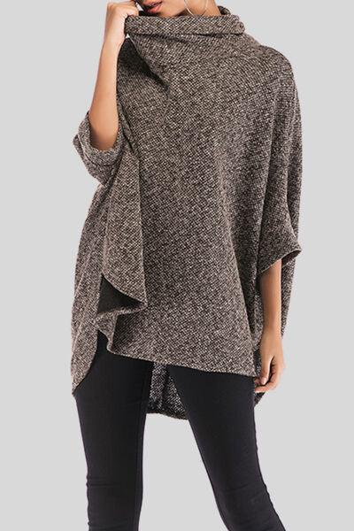 Turtleneck Batwing Sleeve Sweater Tops Trendsi Camel One Size