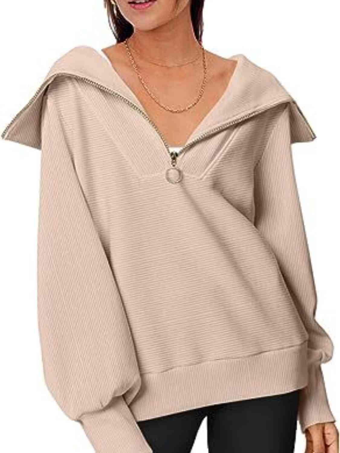 Half-Zip Lantern Sleeve Top Sweatshirts Trendsi