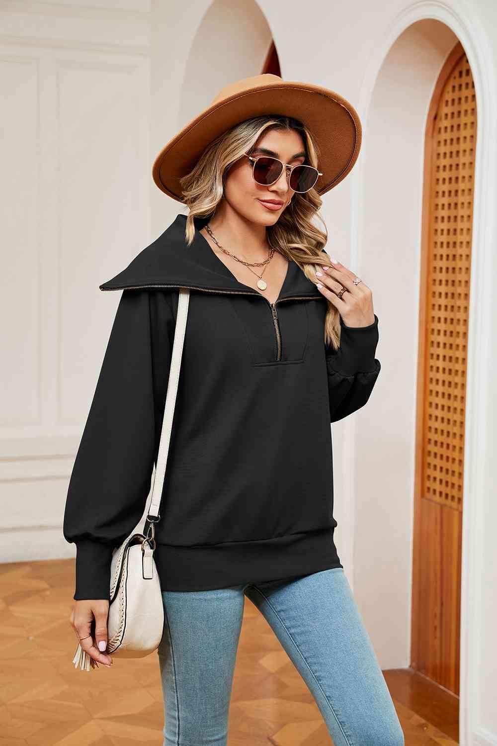 Half-Zip Collared Sweatshirt Sweatshirts Trends