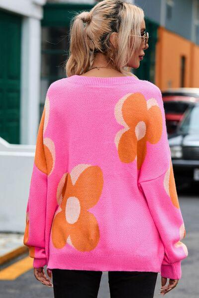 Flower Dropped Shoulder Sweater Sweaters Trends
