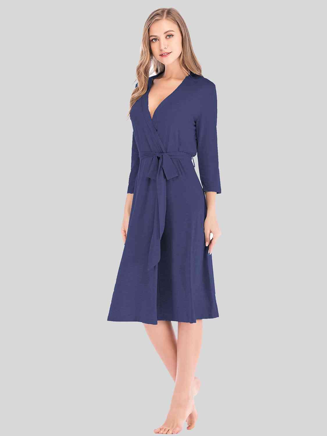 Plunge Cotton Robe Loungewear Trendsi Navy S