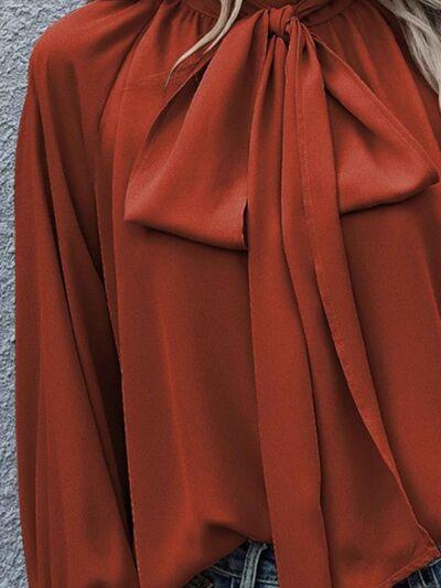 Tie Neck Lantern Sleeve Blouse Tops Trendsi