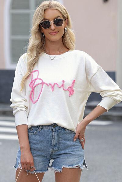 Letter Graphic Round Neck Sweater Sweaters Trends