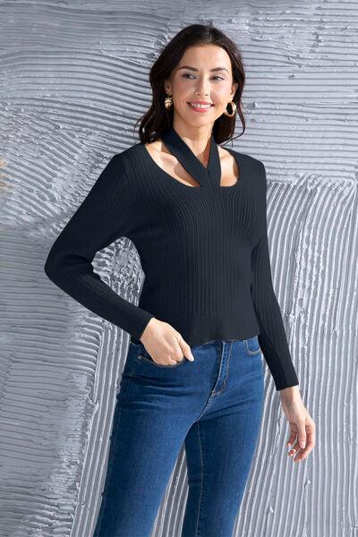 Halter Neck Long Sleeve Sweater Sweaters Trendsi