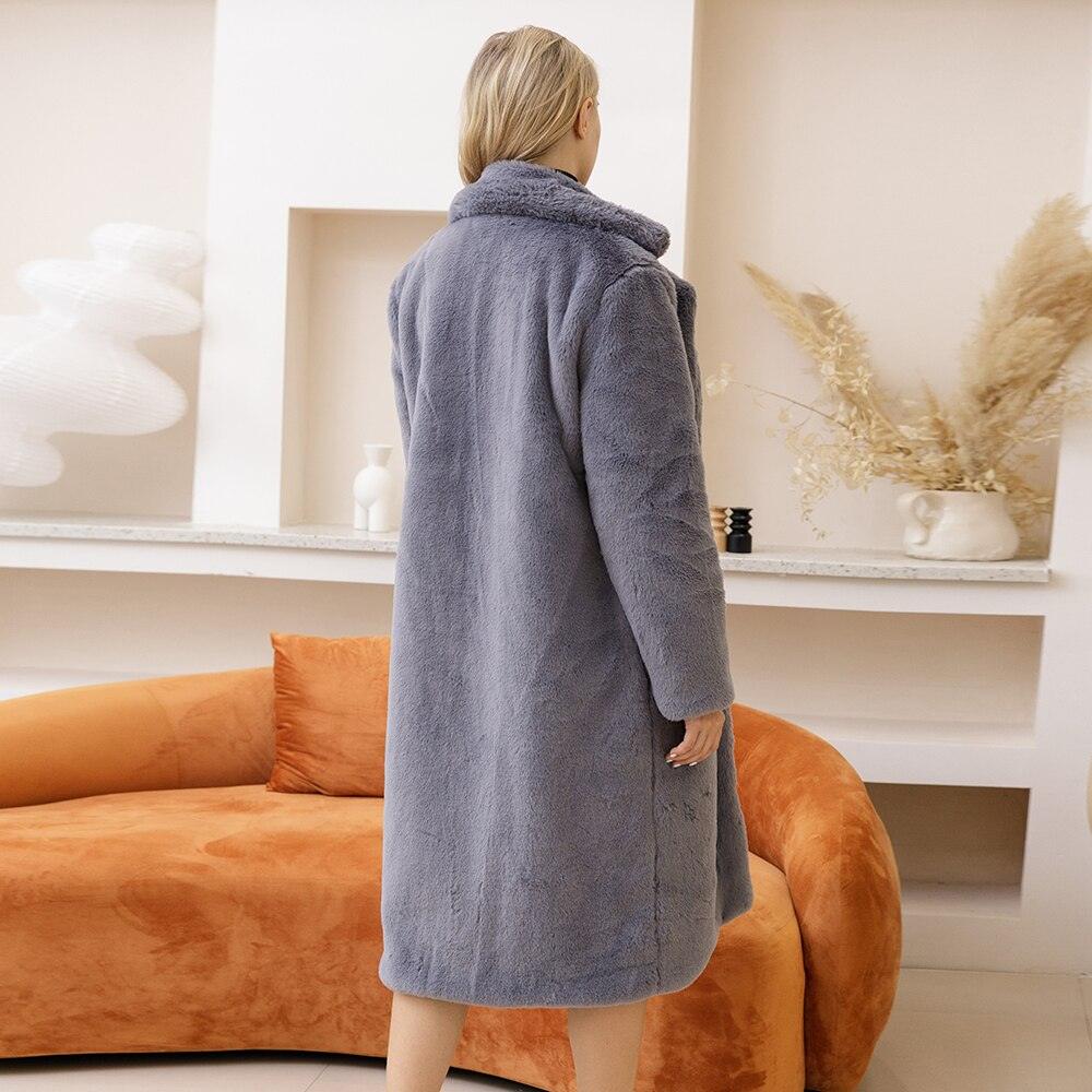 Faux Rabbit Fur Coat Coats Sharon Tatem LLC dark gray S